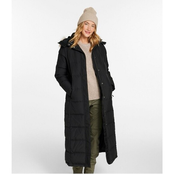 LL Bean Ultrawarm Downtek Coat Womens XL Black Puffer Snaps Long Granola Girl - Picture 2 of 15